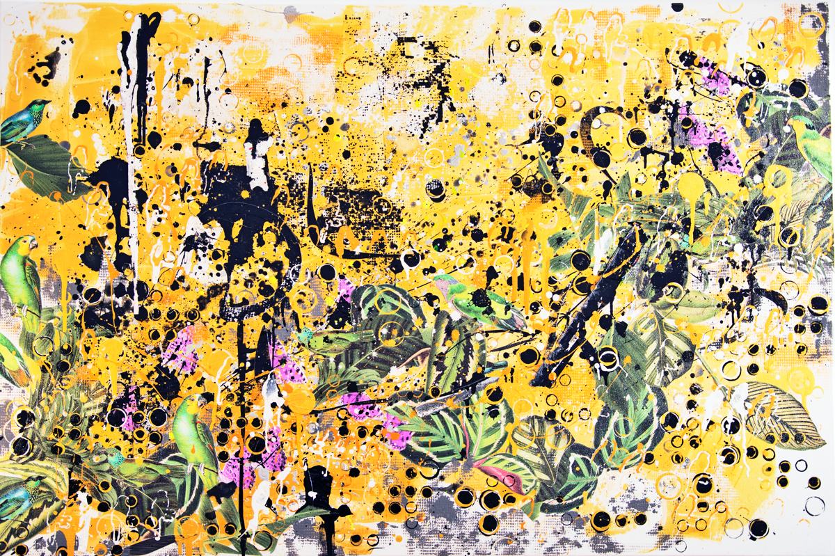 golden I. 2017 (Acryl und Papier auf Leinwand, 100 x 150 cm)