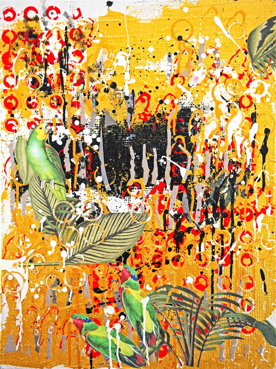 golden red. 2017 (Acryl und Papier auf Leinwand, 80 x 60 cm)